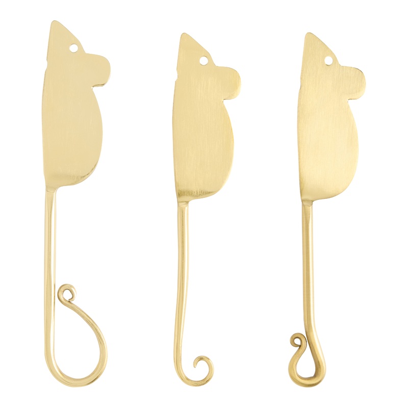 Gold Stainless Steel Mouse Cheese Knives 3 Piece Set