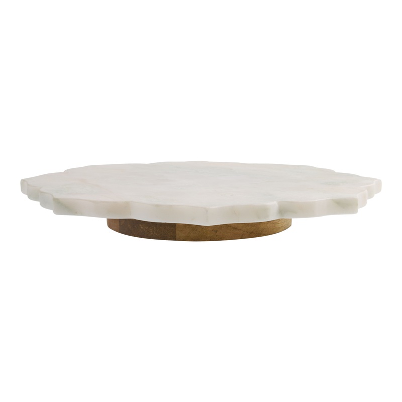 Green and White Marble Lotus Shaped Lazy Susan