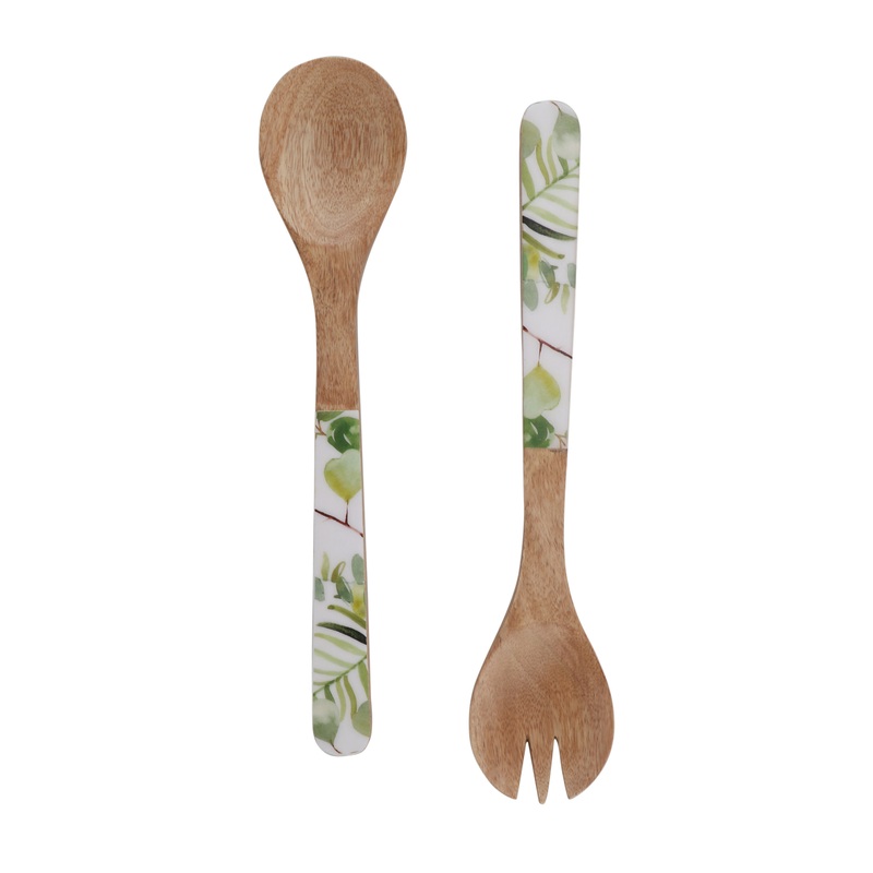 Green Eucalyptus Enamel Wood Servers 2 Piece Set
