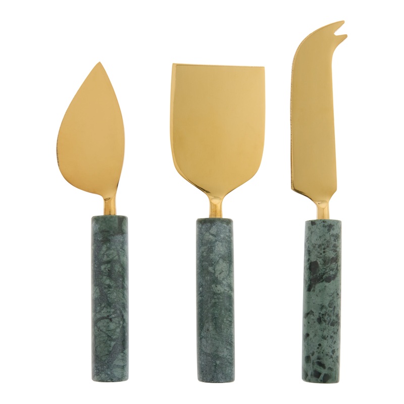 Green Marble and Gold Steel Cheese Knives 3 Piece Set
