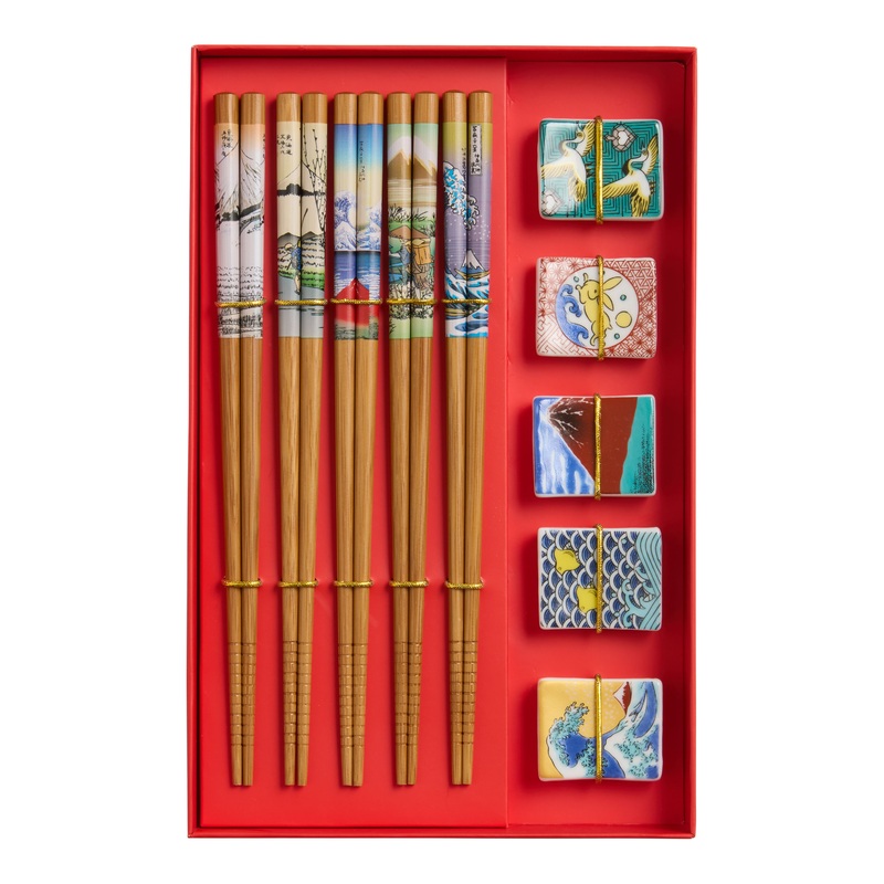 Japanese Artwork Chopstick and Rest Gift Set