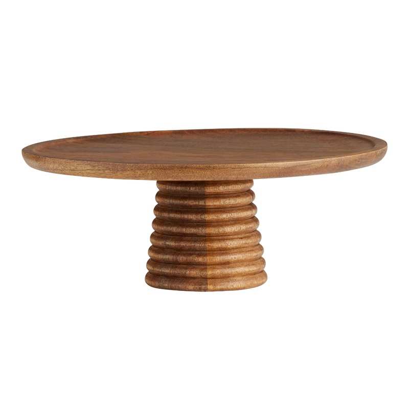 Large Mango Wood Ribbed Cake Stand