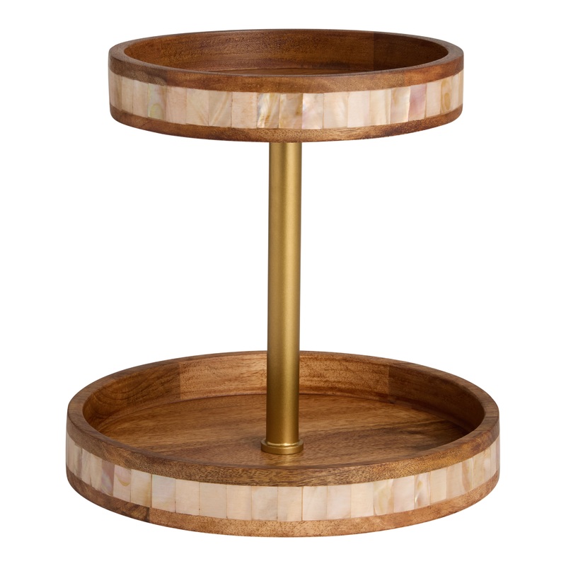 Mother-of-Pearl Inlay Wood 2 Tier Serving Stand