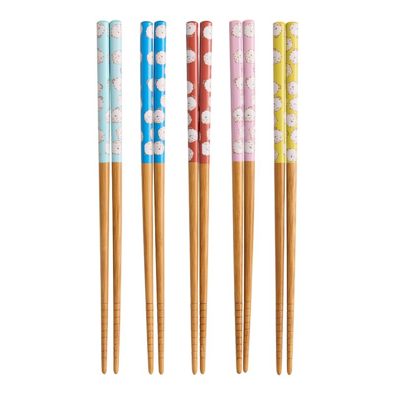 Multicolor Bamboo Round Cat Chopsticks 5 Pack