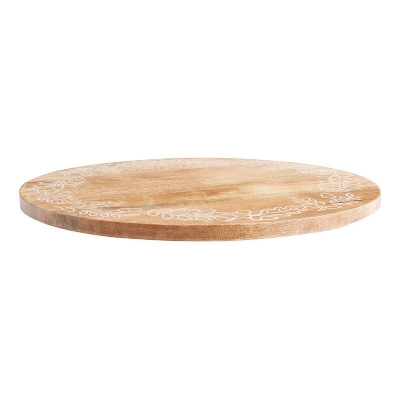Natural and White Wood Carved Leaf Lazy Susan
