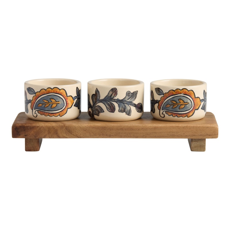 Paisley Hand Painted Ceramic Mini Bowls and Stand Set