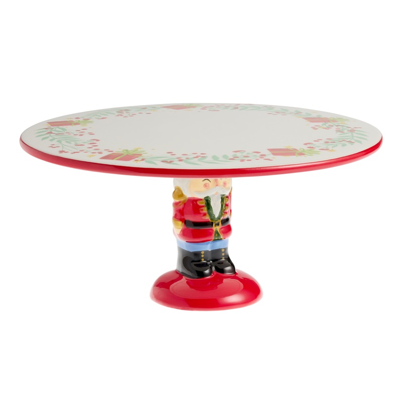 Red and Cream Ceramic Nutcracker Cake Stand