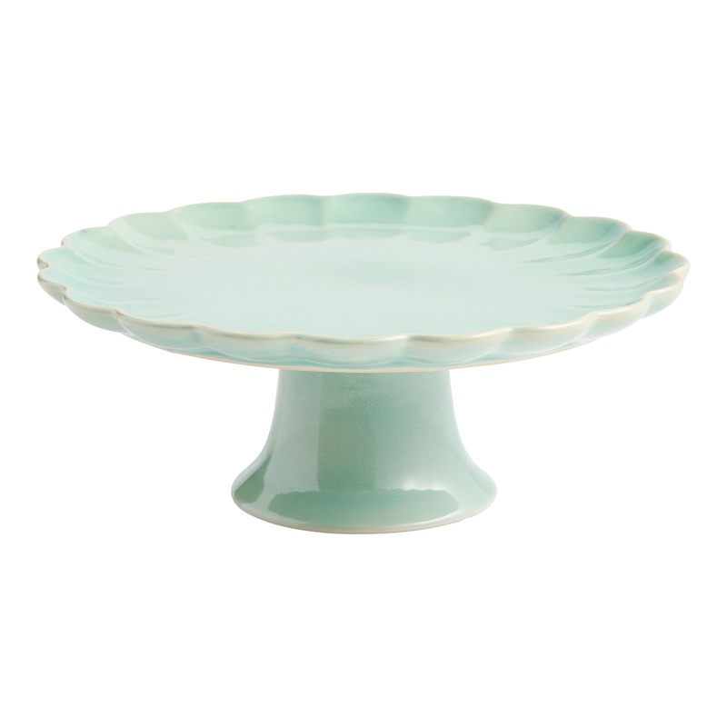 Sage Green Reactive Glaze Scalloped Cake Stand