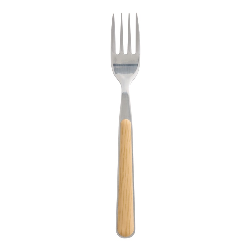 Stainless Steel and Faux Light Oak Dinner Fork Set of 4