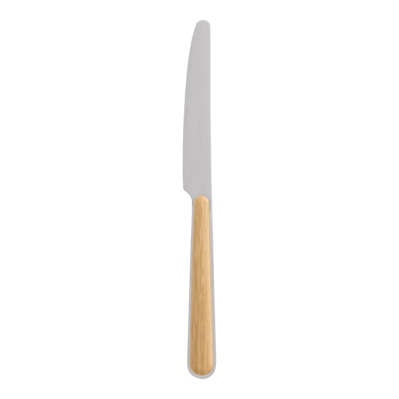 Stainless Steel and Faux Light Oak Dinner Knife Set of 4