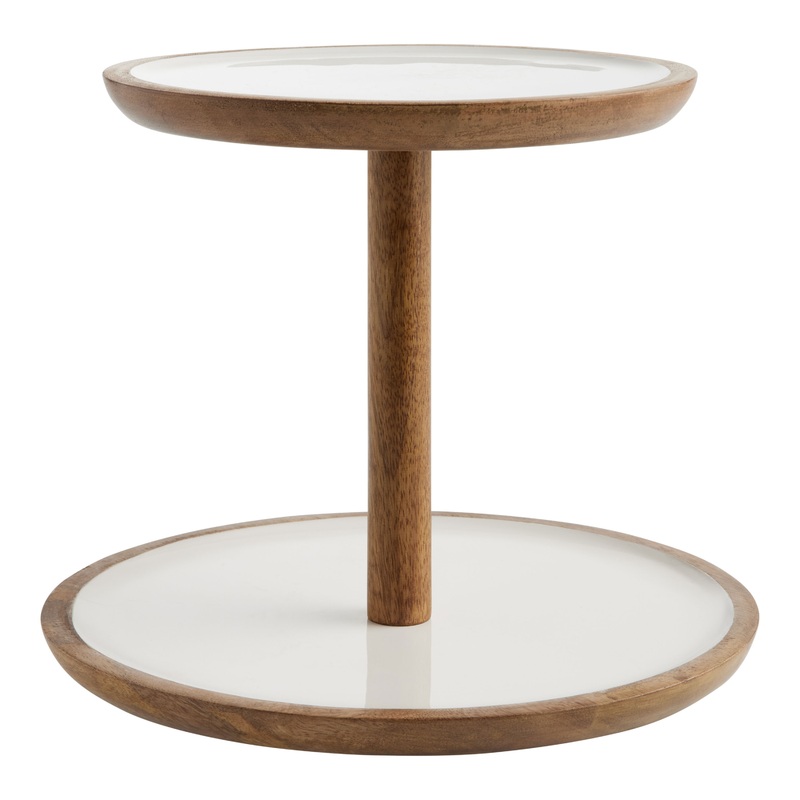 White Enamel Wood 2 Tier Serving Stand