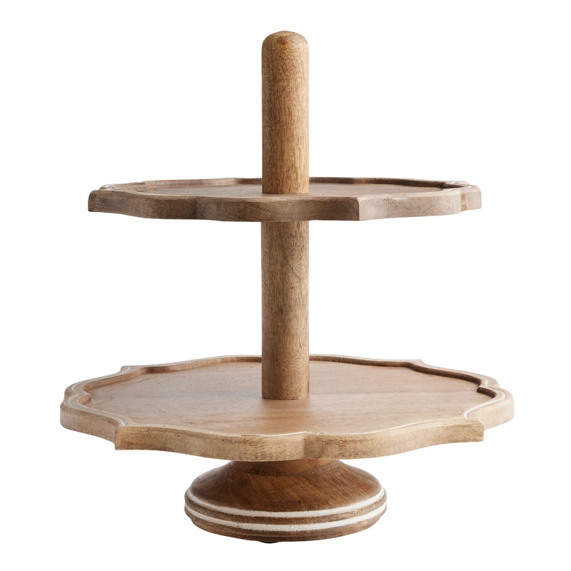 Whitewash Wood Scallop Rim 2 Tier Serving Stand