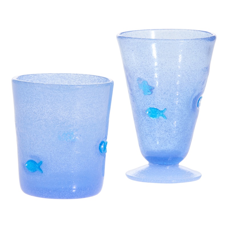 Charm Fish Inlay Blue Bubble Bar Glass