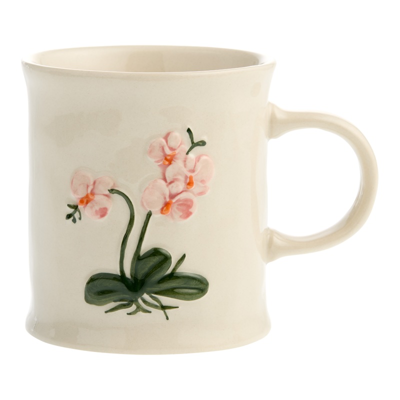 Cream Hand Painted Flower Ceramic Mug