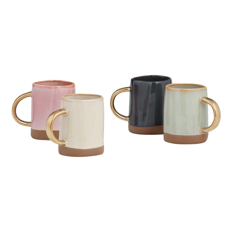 Dipped Reactive Glaze Gold Handle Ceramic Mug Set Of 4