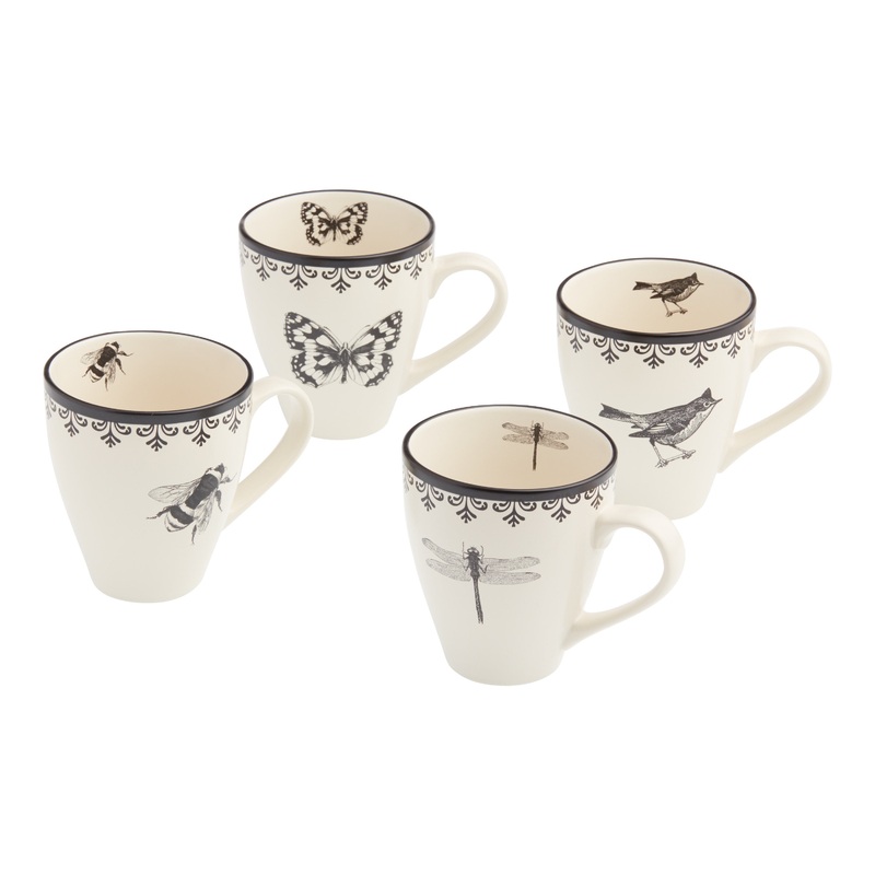 French Letterpress Ceramic Mug Set Of 4