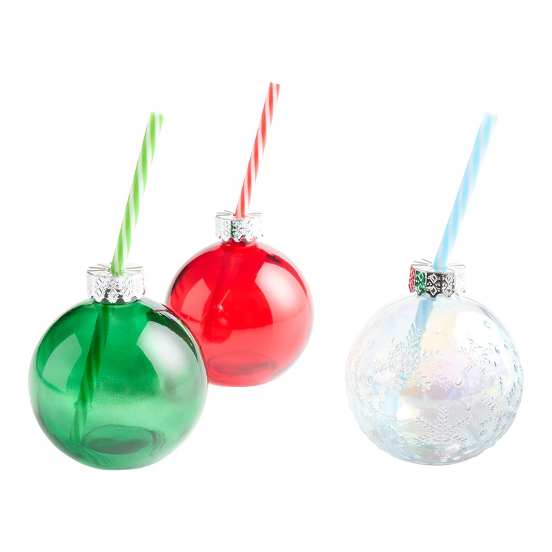 Glass Ornament Figural Drink Tumbler with Straw