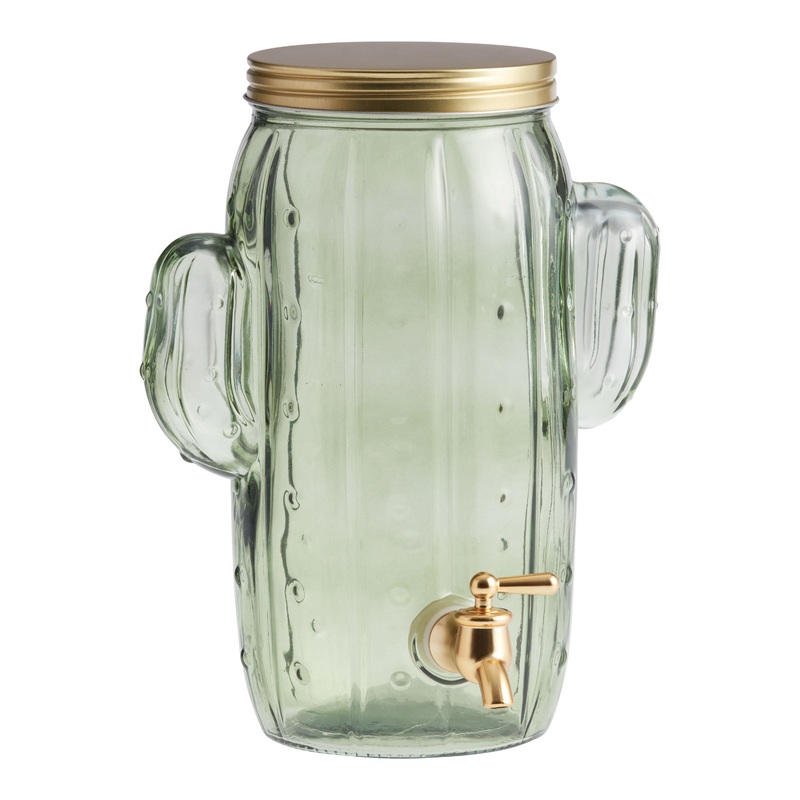 Green Glass Cactus Figural Drink Dispenser