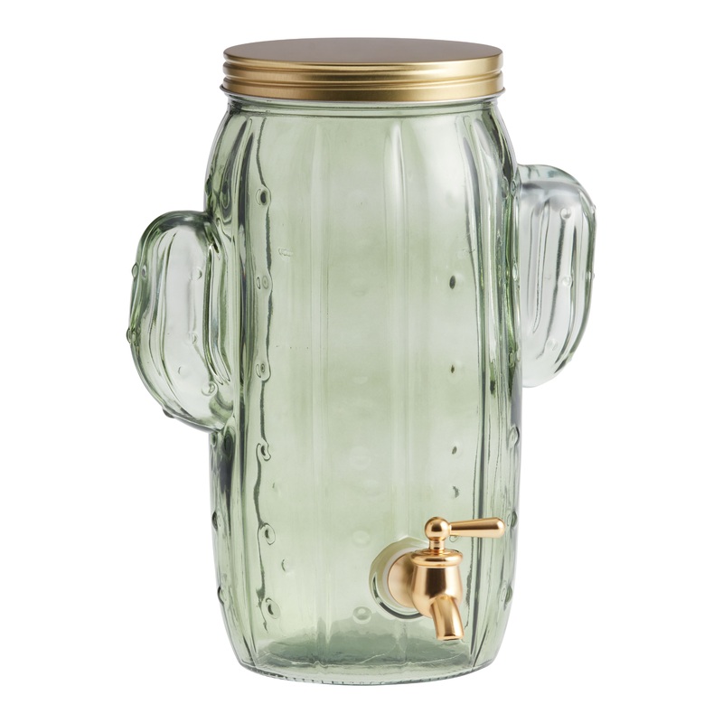 Green Glass Cactus Shaped Drink Dispenser