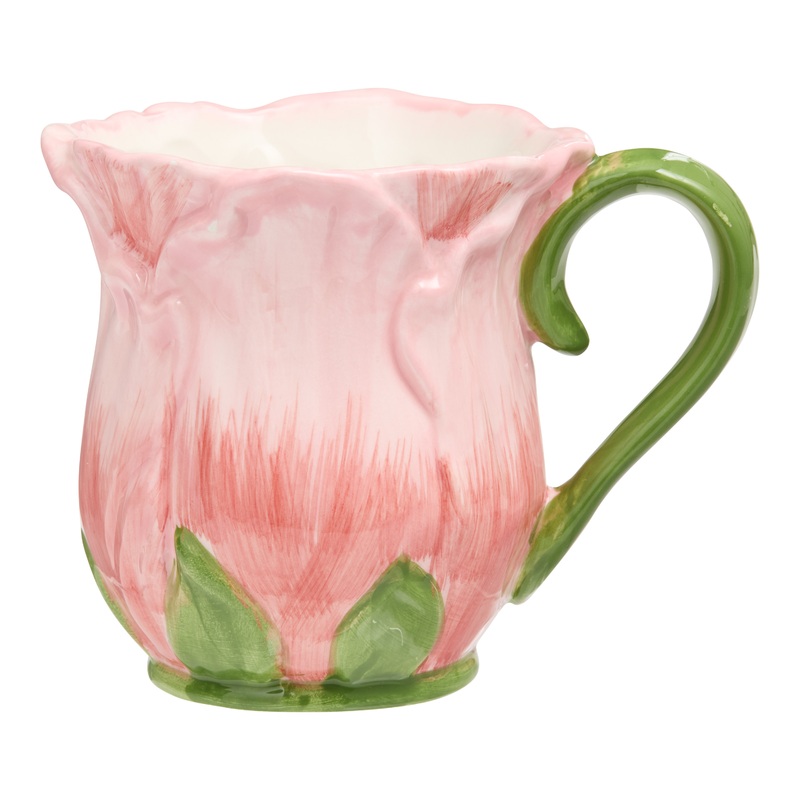 Hand Painted Flower Bud Figural Ceramic Mug
