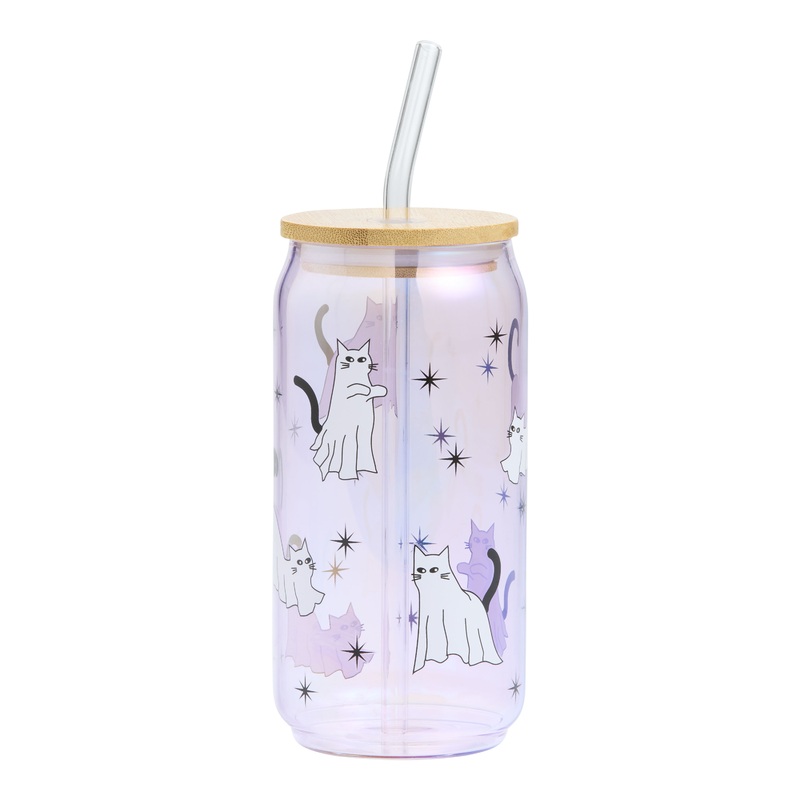Iridescent Purple Ghost Cat To Go Tumbler with Straw