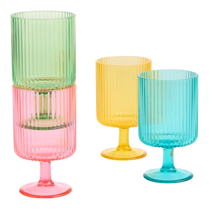 Mesa Colored Ribbed Stackable Plastic Goblet 4 Pack