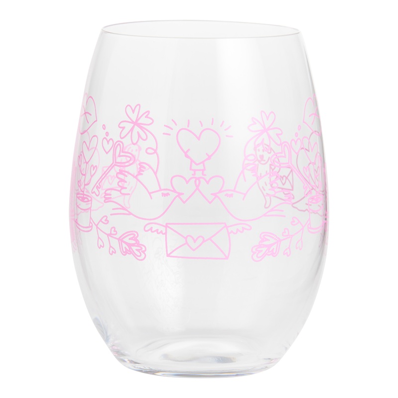 Pink Valentine’s Day Line Art Stemless Wine Glass
