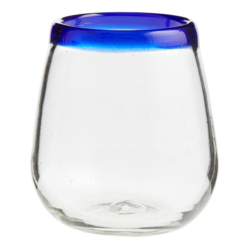 Rocco Blue Handcrafted Recycled Stemless Wine Glass