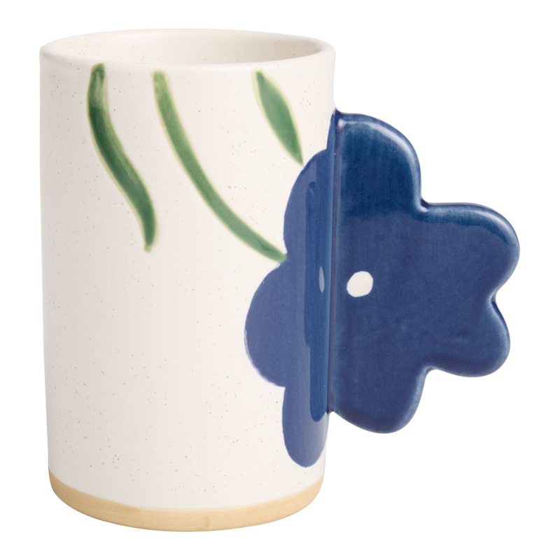 Speckled Hand Painted Ceramic Mug with Flower Handle