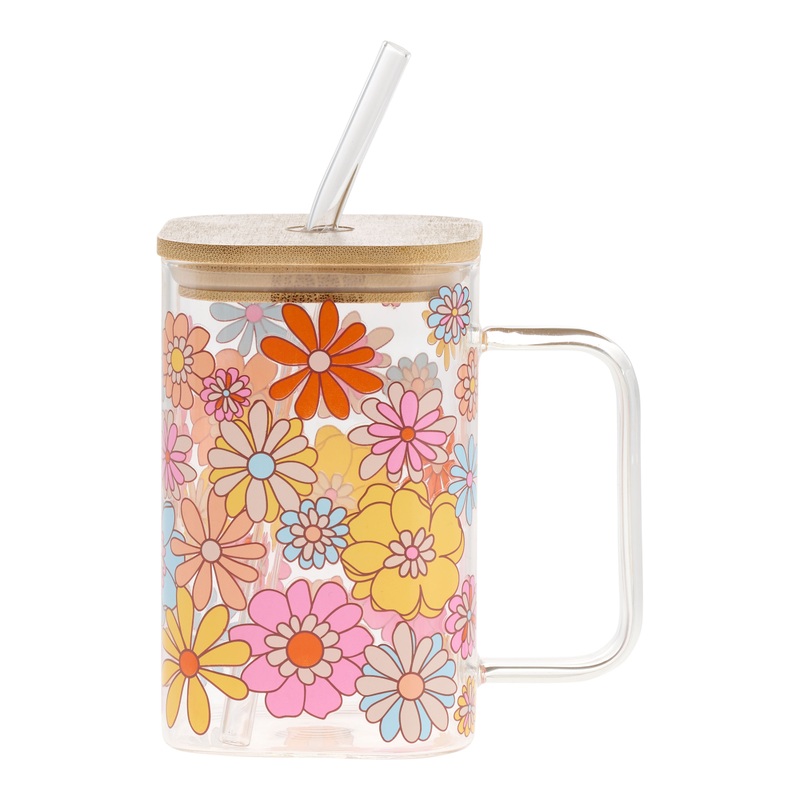 Square Glass Wildflowers To Go Tumbler with Straw
