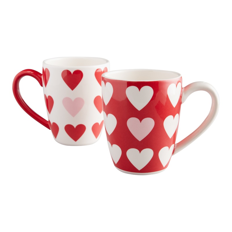 White And Red Heart Mug Set Of 2