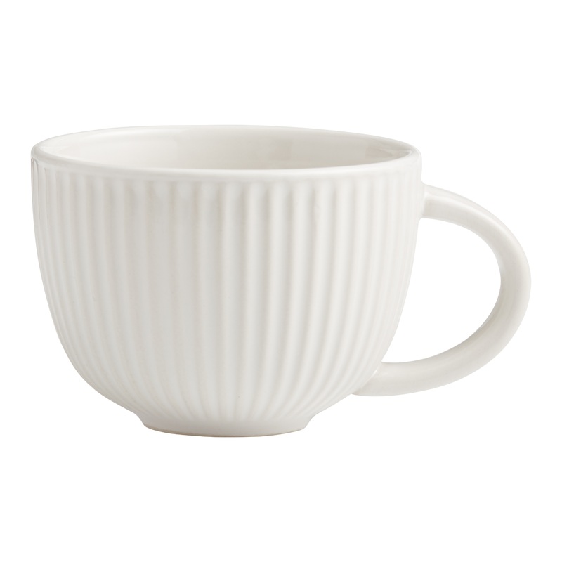 White Whittle Ribbed Ceramic Mug Set Of 2