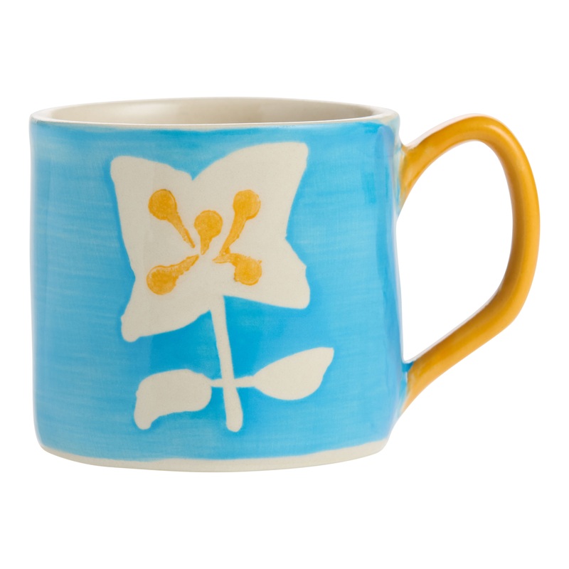 Blue and Orange Floral Hand Painted Ceramic Espresso Mug