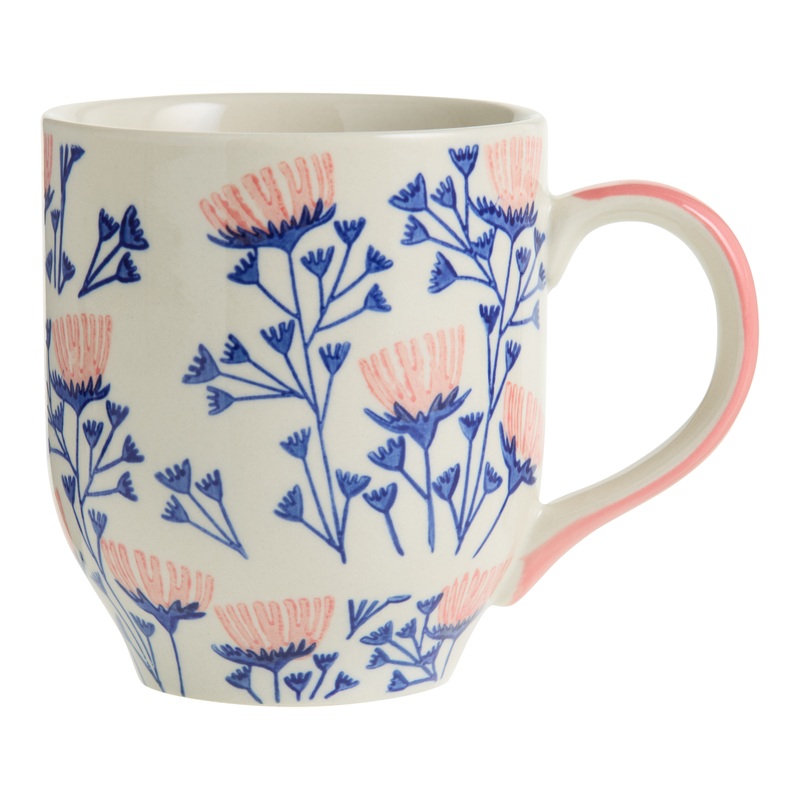 Blue and Pink Scandi Floral Hand Painted Ceramic Mug