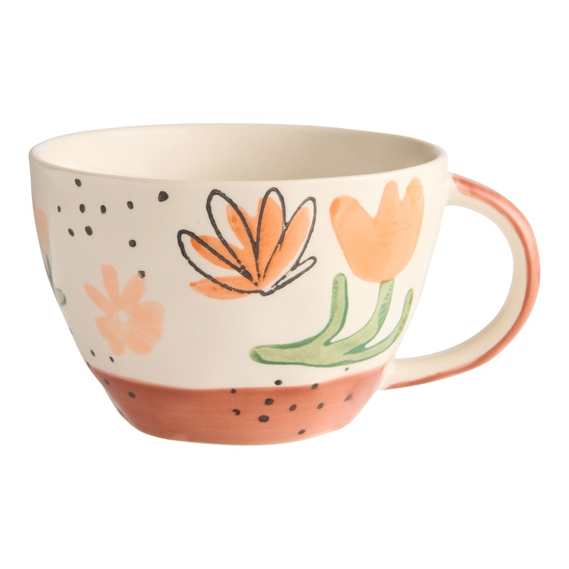 Cream and Terracotta Artsy Floral Hand Painted Ceramic Mug