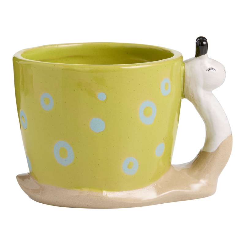 Green and Blue Dot Hand Painted Snail Figural Ceramic Mug