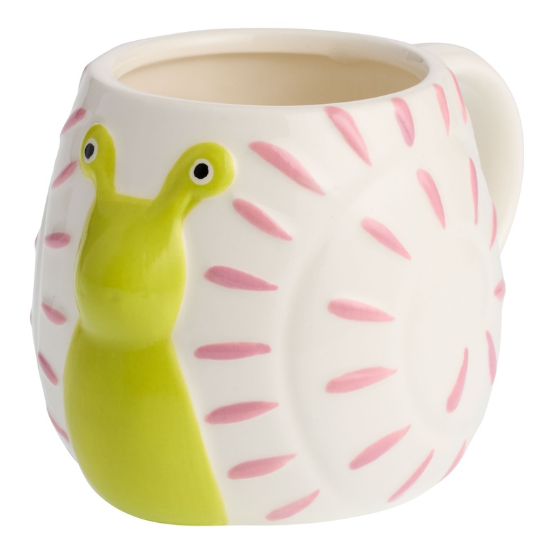 Green and Pink Snail Hand Painted Figural Ceramic Mug