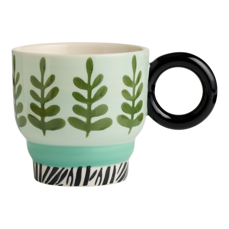 Green Botanical Circle Handle Ceramic Mug