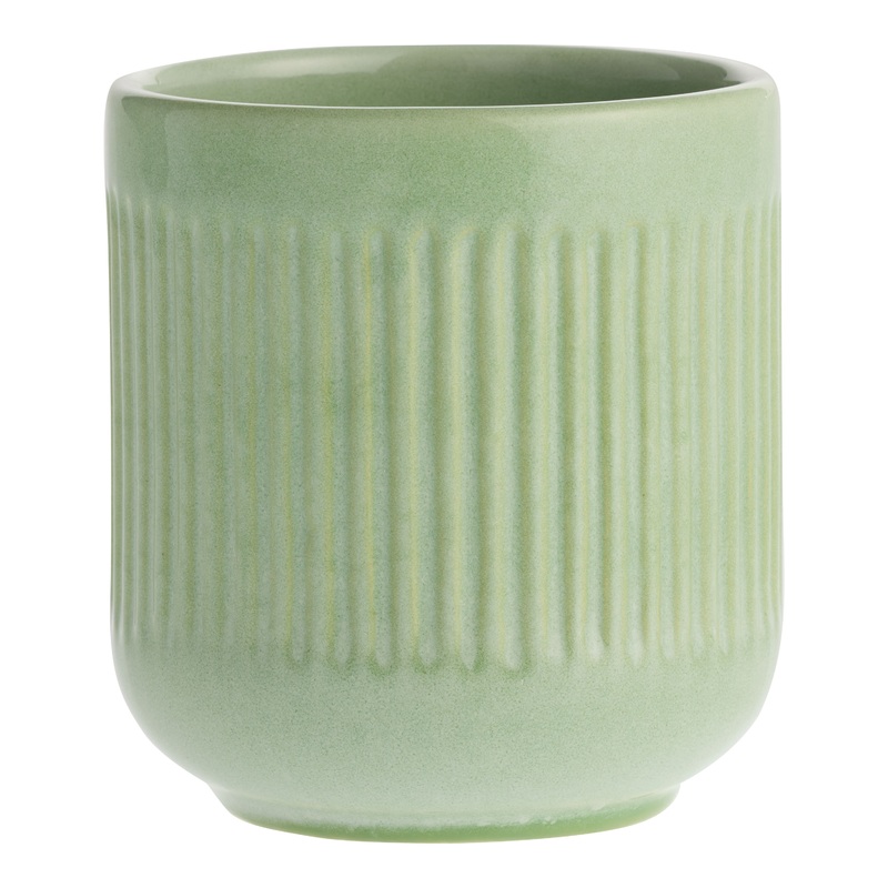 Green Ribbed Recycled Reactive Glaze Ceramic Teacup