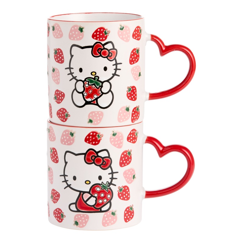 Hello Kitty Strawberry Hand Painted Ceramic Mug Set of 2