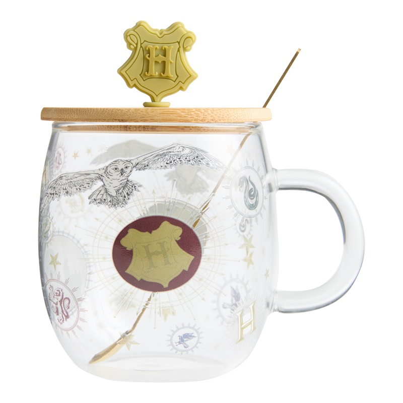Hogwarts Houses Glass Mug with Lid and Spoon