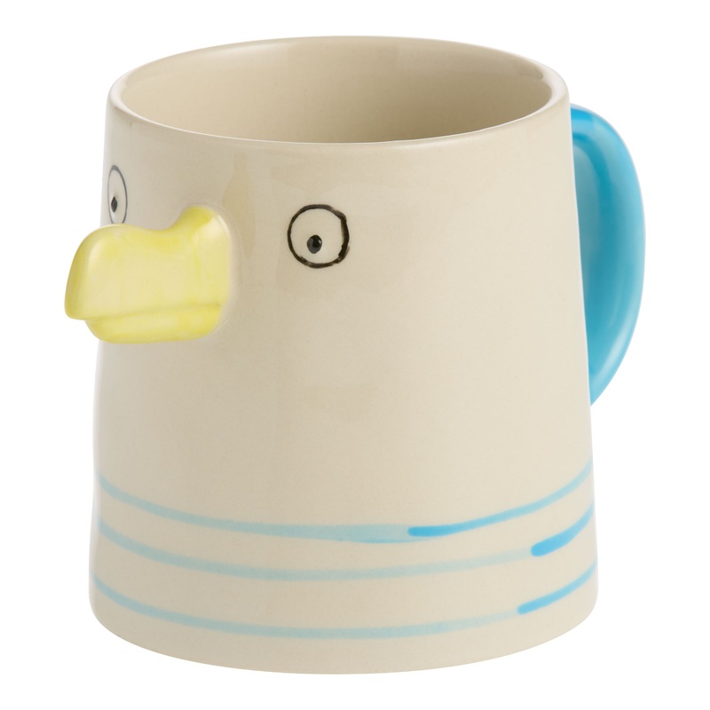 Ivory and Blue Seagull Hand Painted Figural Ceramic Mug