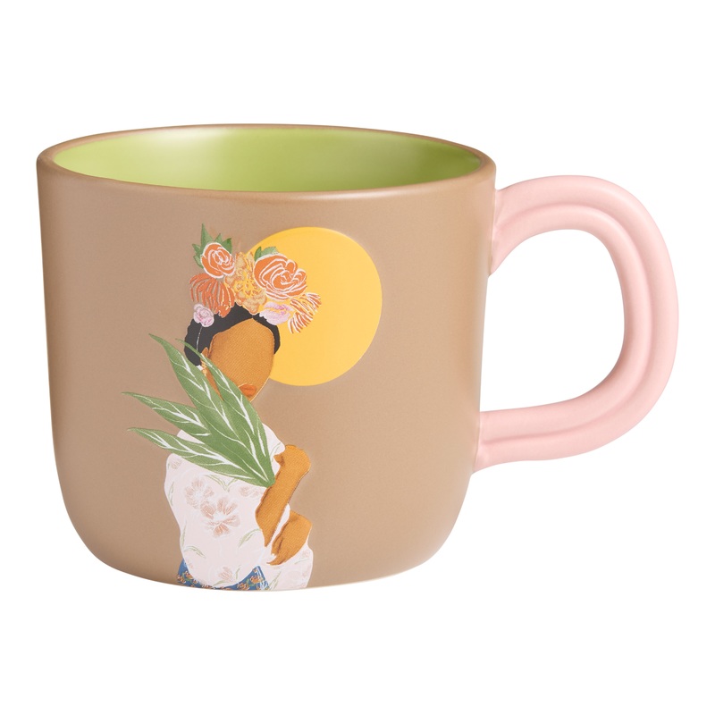 Kolor Me Koby Taupe Woman with Palm Leaf Ceramic Mug