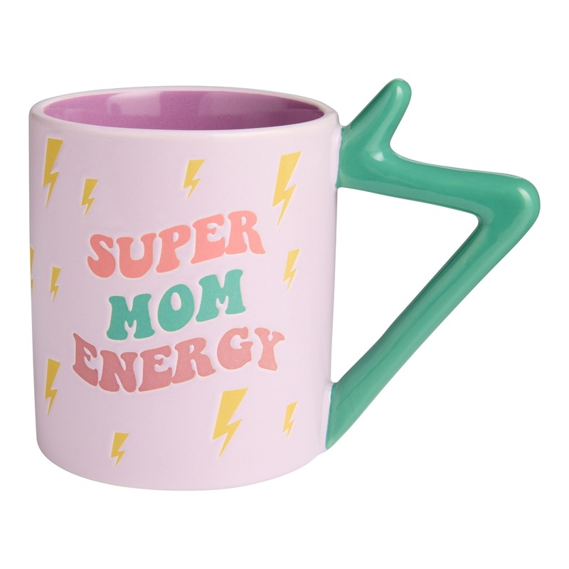 Lavender Super Mom Energy Lightning Bolt Handle Ceramic Mug