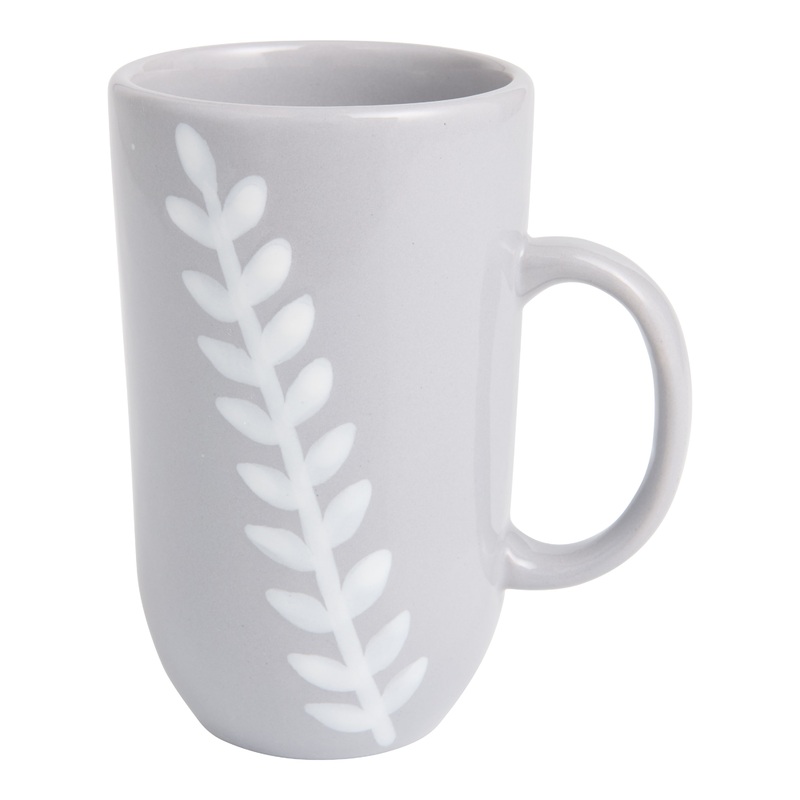 Light Gray And White Botanical Hand Painted Ceramic Mug