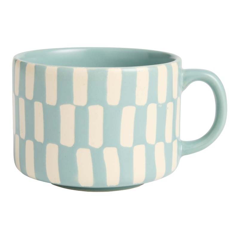 Light Teal and White Geo Hand Painted Ceramic Mug