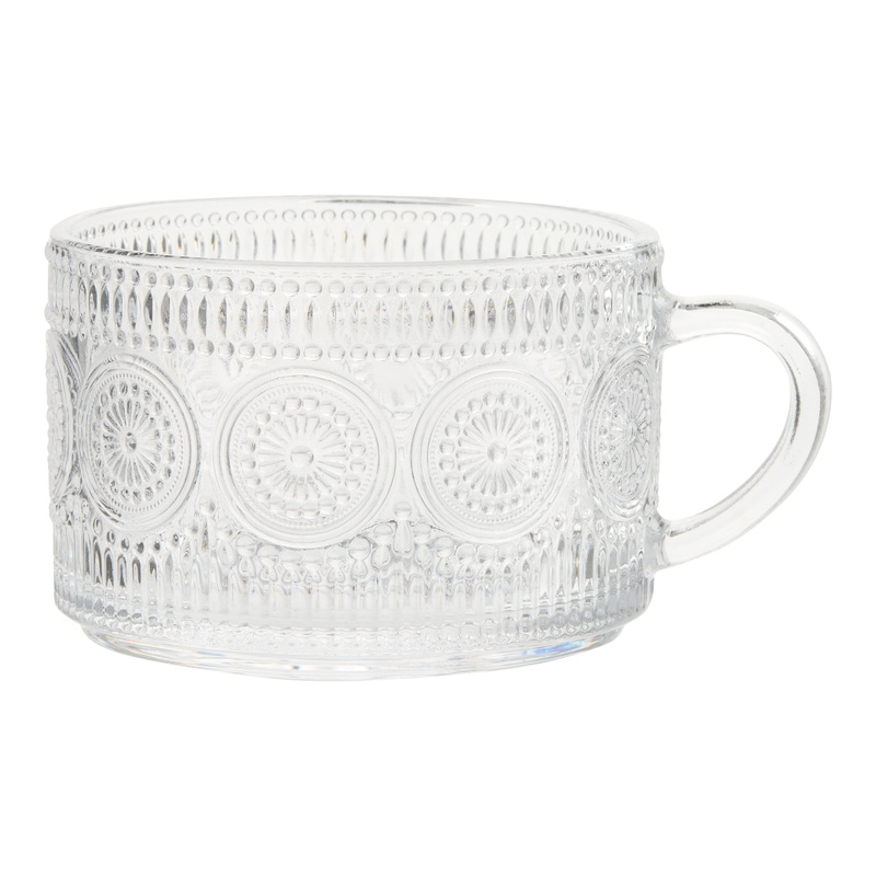 Medallion Pressed Glass Mug Set of 2