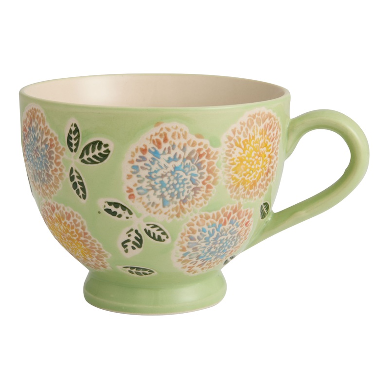 Mint Green and Purple Hydrangea Hand Stamped Ceramic Mug