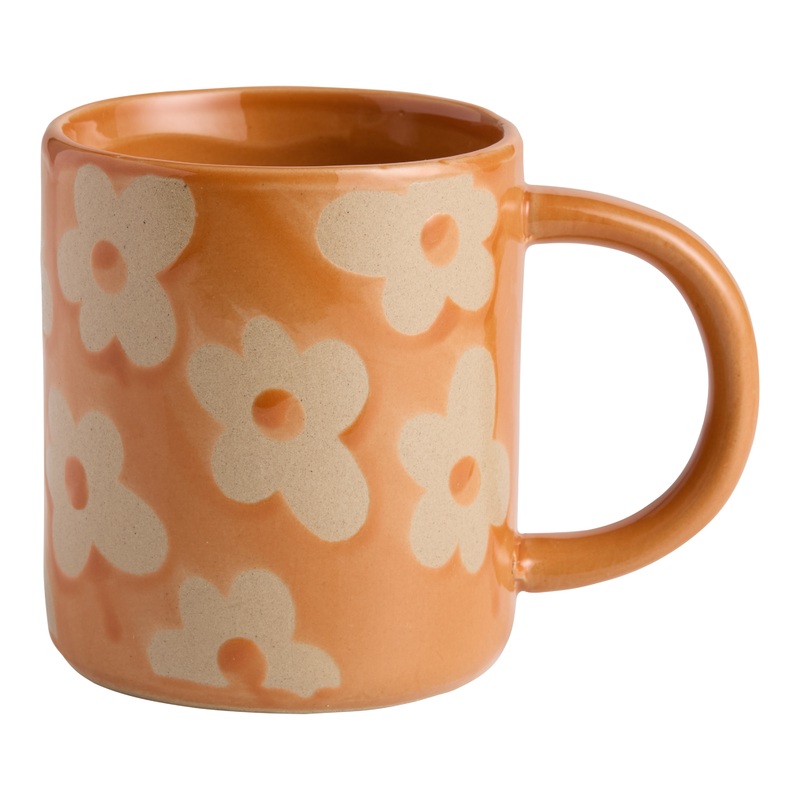 Orange Wax Resist Daisy Hand Painted Ceramic Mug