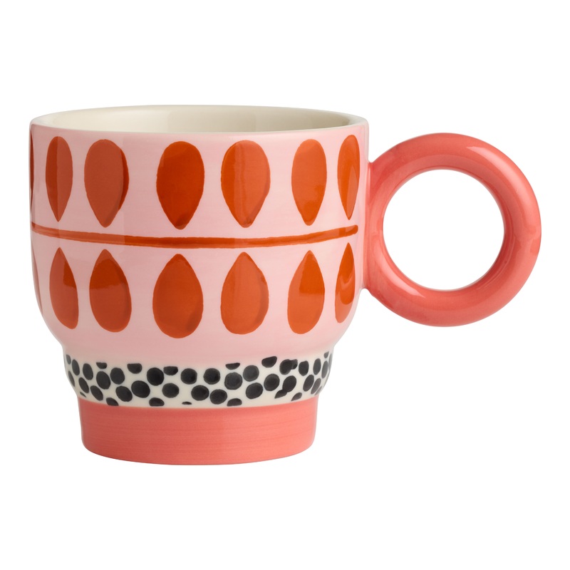 Pink Abstract Geo Circle Handle Ceramic Mug